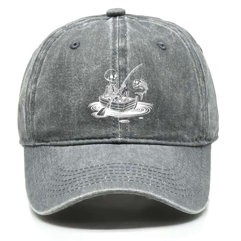 1pc Stylish Unisex Skeleton Fishing Print Baseball Cap Adjustable Snapback Lightweight Cotton D