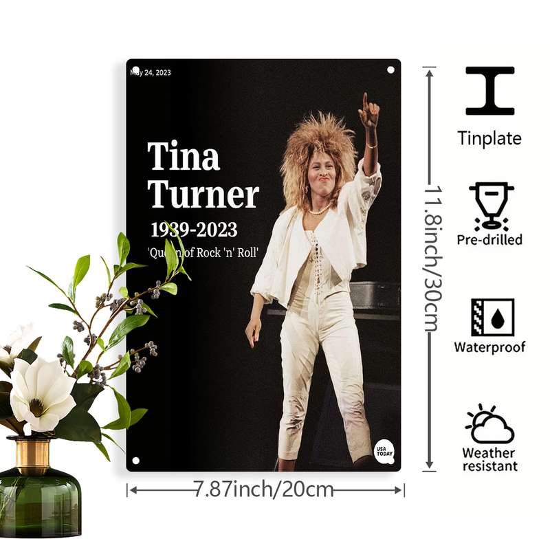 1pc 2D Flat  Tina Turner Tribute Metal Wall Art Pre-Drilled Holes Weather-Resistant Iron Si