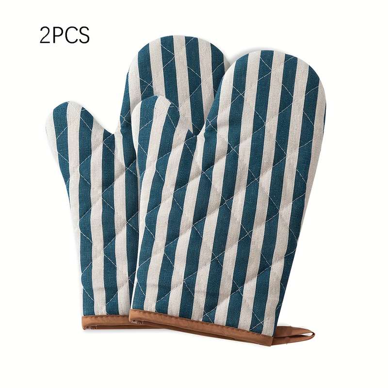 2pcs Heat-Resistant Kitchen Oven Mitts Thickened Polyester withLinen-Like Texture Red Wh