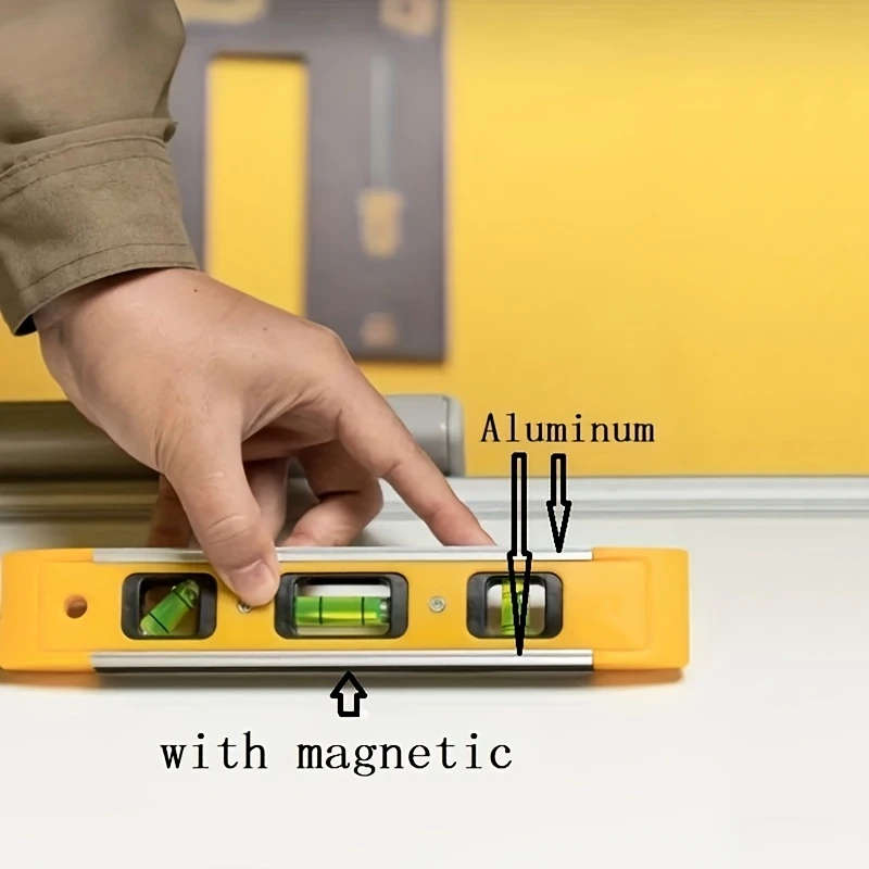 1pc 3in1 Magnetic Spirit Level Easy-Read Alloy Beam Professional Precision Tool with Dual Bubble