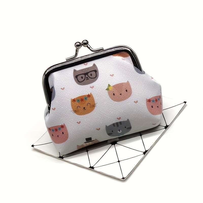 1pc Cute Cat Print Coin Purse Compact Cartoon Wallet for Women PU Material Hand Wash or Dry