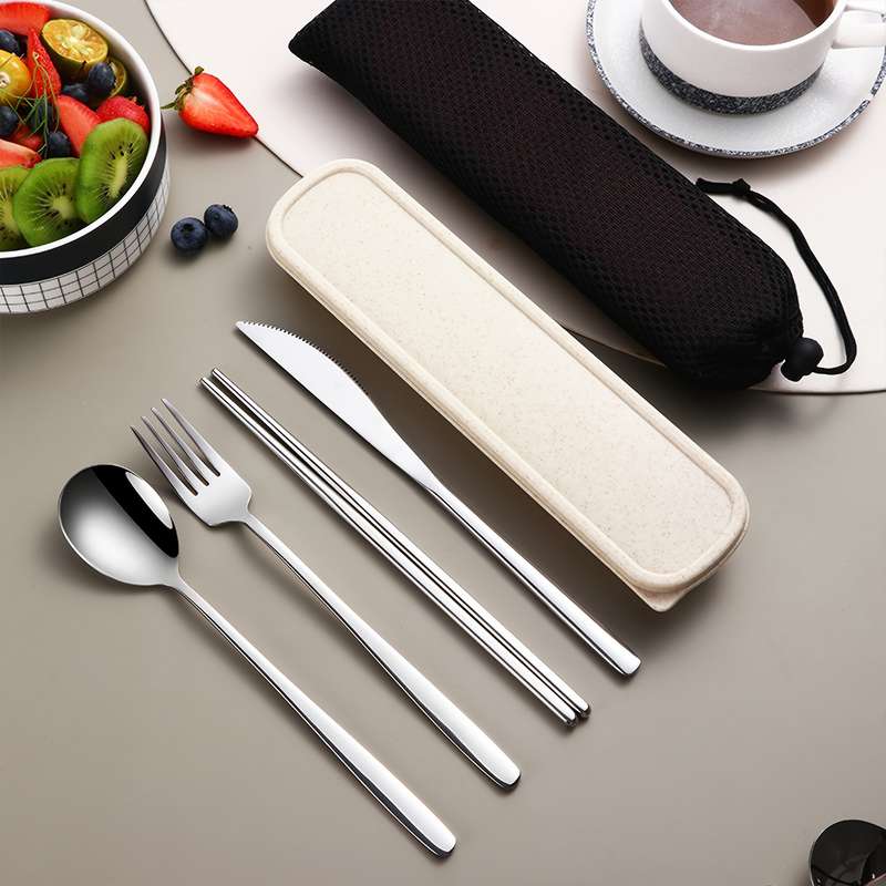 4pcs Stainless Steel Cutlery Set with Glossy and Thickened Round Handle Dinner Knife Chopstick