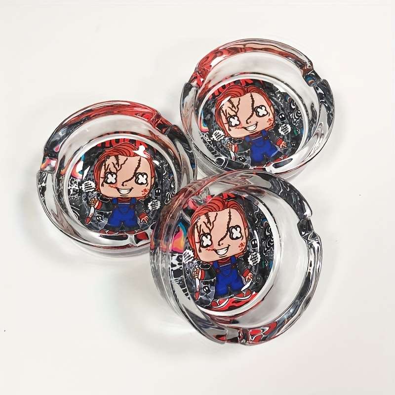 1pc Chuck Cartoon Glass Ashtray Round Transparent Smoking Accessory with Unique Character Design