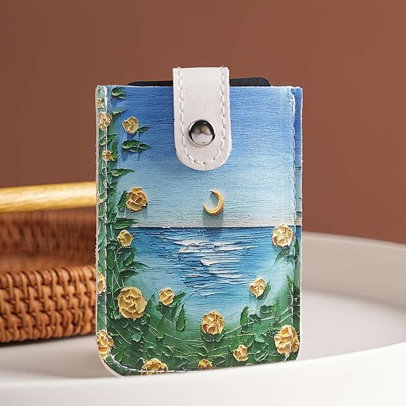 1pc Fashion Style Pull Out Card Bag Multi Card Slot Portable Small with Snap Closure and Polyes