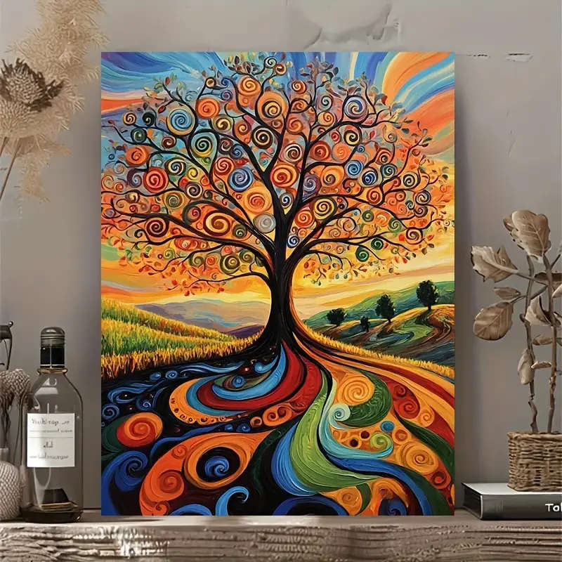 1pc Van Gogh World Tree Canvas Print with Wooden Frame Vibrant Artistic Wall Decor for Living Room B