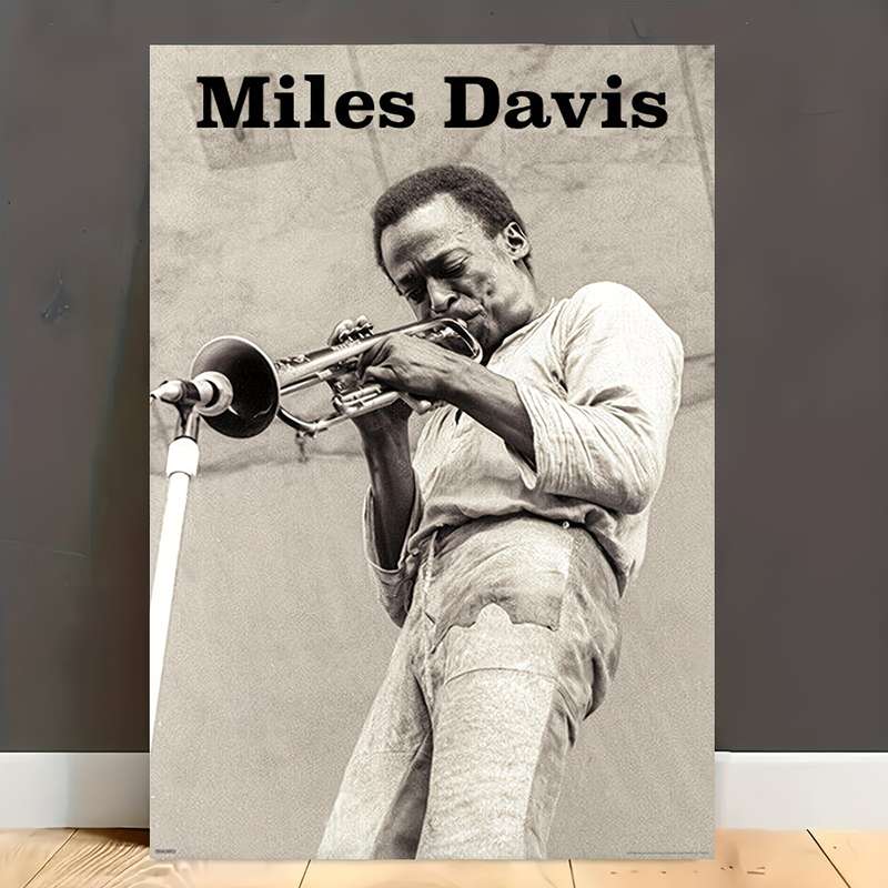 1pc  Frameless Miles Davis with Trumpet Canvas Art Poster 30.48x45.72 cm Black and White Ide