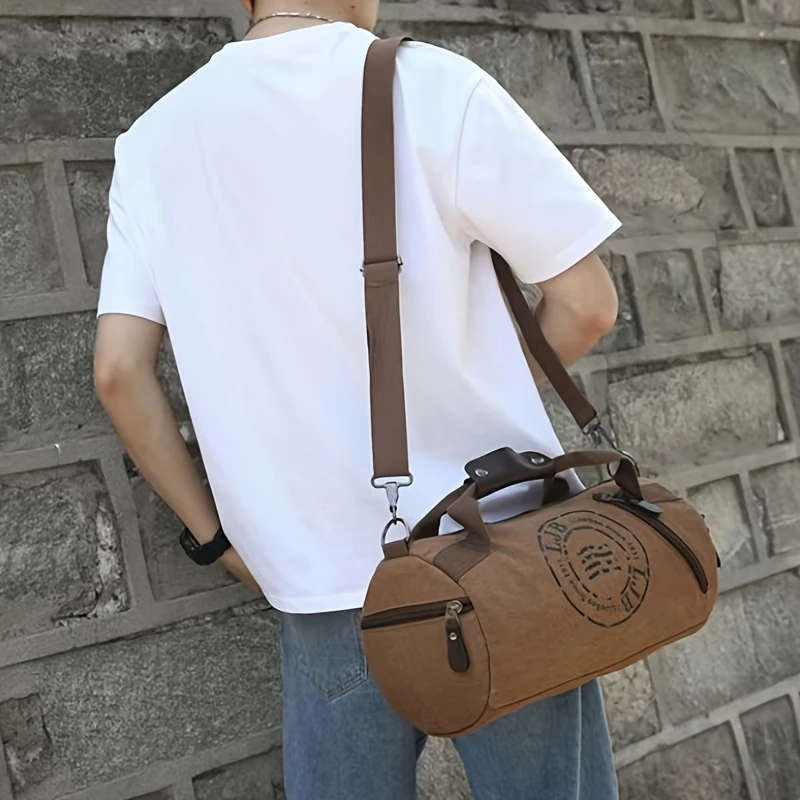 1pc Canvas Messenger Bag For Men Wear-resistant And Scratch-resistant Canvas Bucket Bag Travel Shoul