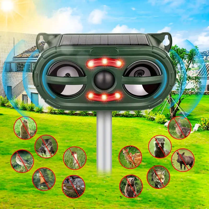 1pc Solar-Powered Ultrasonic Pest Repeller with LED Flashing Light Outdoor Bird Deterrent for Garden