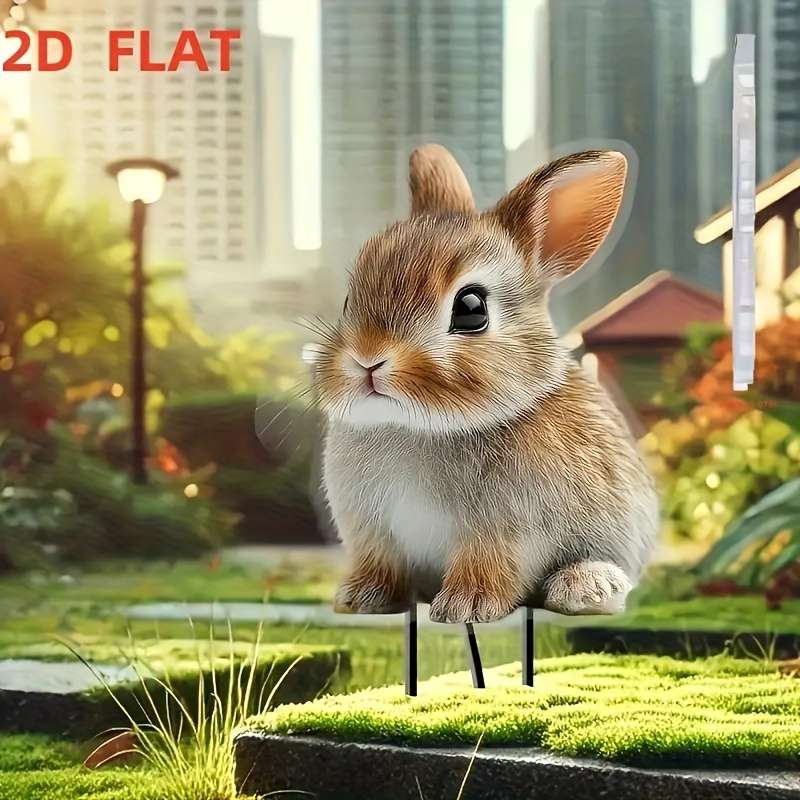 1pc 2D Flat  not 3D  Enchanting Rabbit Garden Stake Durable Acrylic Outdoor Decoration Weat