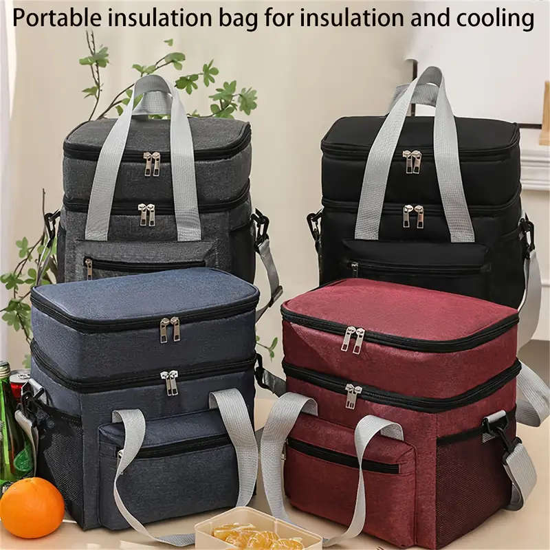 1pc Large Capacity Insulated Lunch Bag Large Capacity Insulated Lunch Bag Double Layered Adjustable