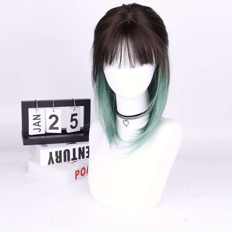 1Pc Brown Black+Green 40.64cm Fashion Design Wig