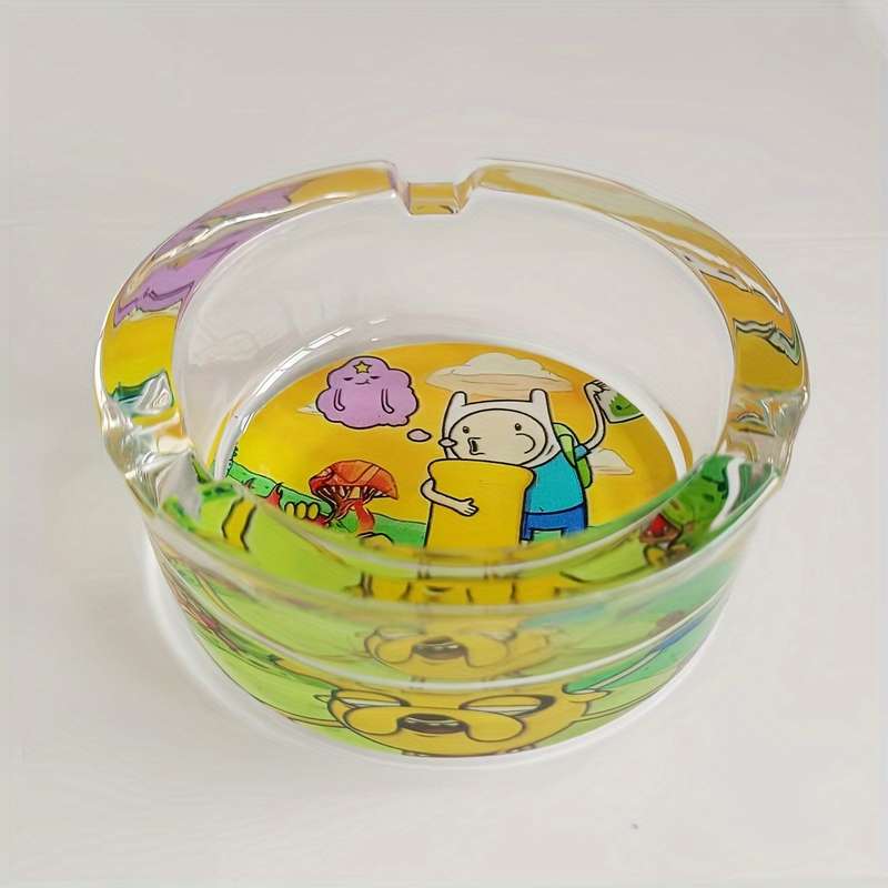 1pc Cartoon-Themed Round Glass Ashtray for Smokers Decorative Cigarette Cigar Holder C Transpare