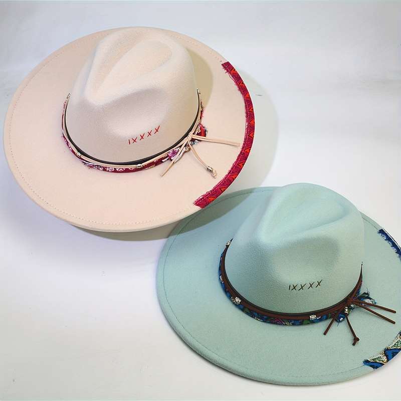 1pc Boho Trim Rope Decor Fedora Hats Classic Solid Color British Style Felt Hat Trendy Jazz Fedoras
