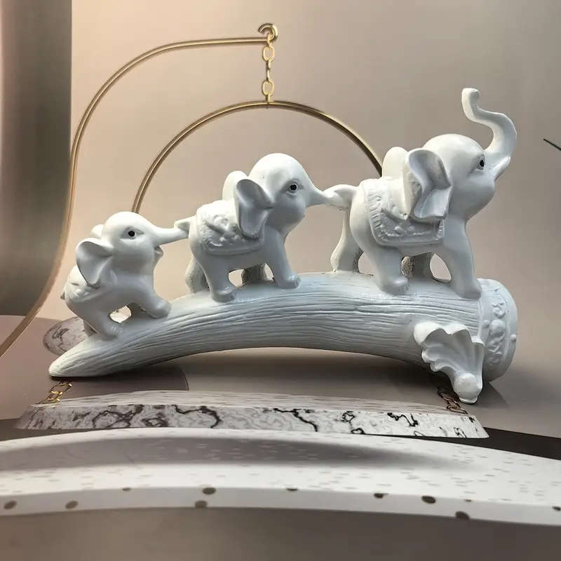 1pc Resin Elephant Family Figurine Set Decorative White Elephant Statues for Home Decor Indoor Use C