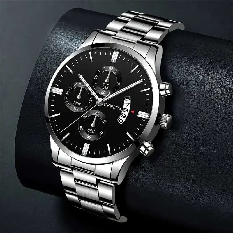 2pcs Watch Set: Stylish Alloy Round Case with Calendar