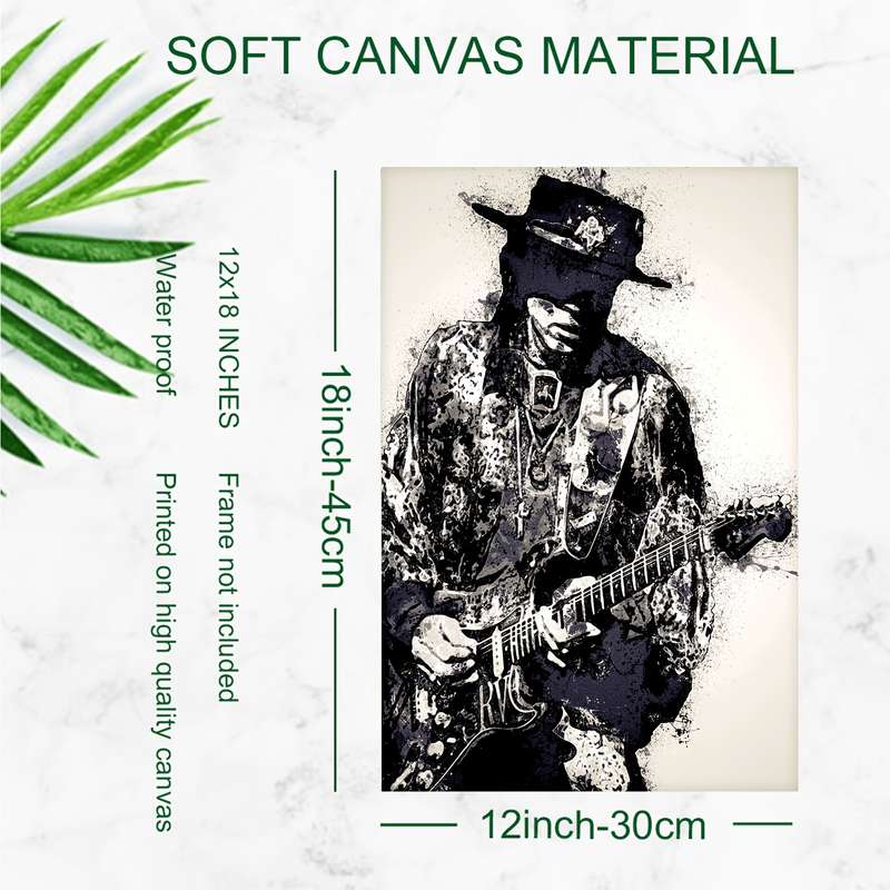 1pc Stevie Ray Vaughan Frameless Canvas Art Poster Dynamic Black and White Guitarist Design Idea