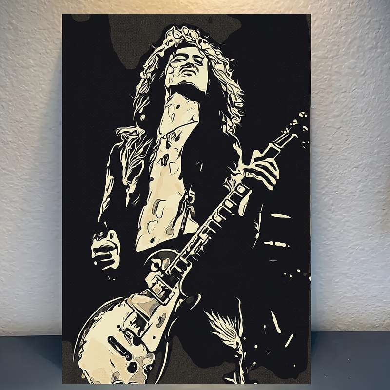 1pc  Jimmy Page Pop Art Canvas Print Frameless 30.48x45.72 cm HD Wall Art Black White Guita