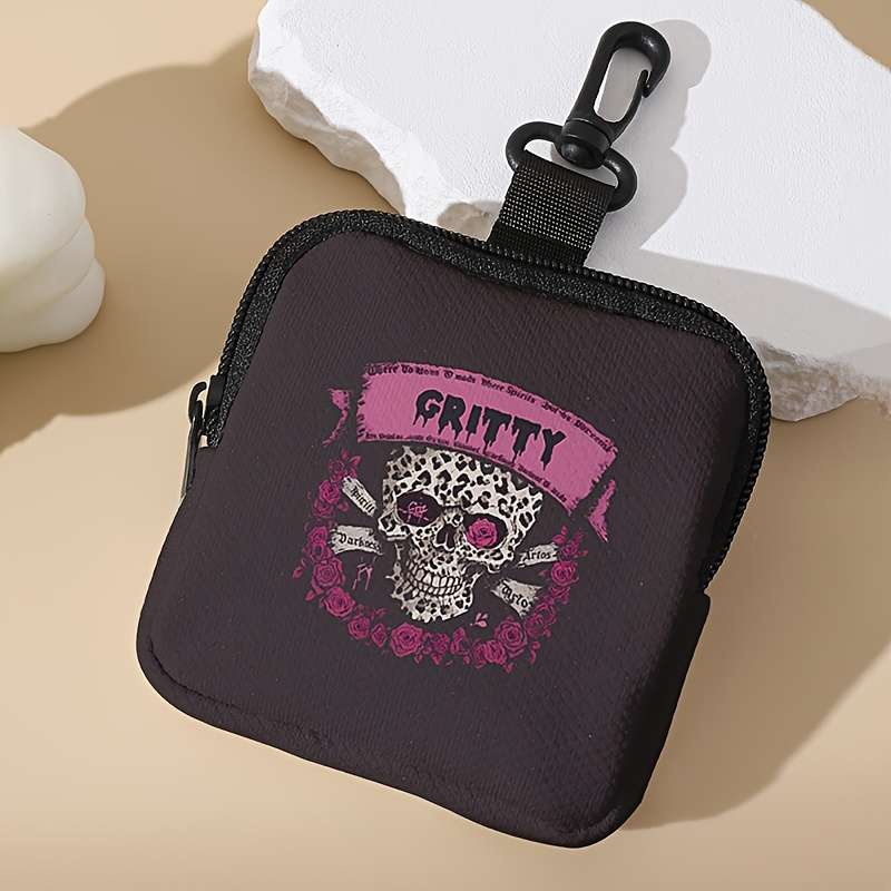 1pc Gothic Skull Print Large Capacity Coin Wallet C Stylish Multi-Function Key Card Holder wi