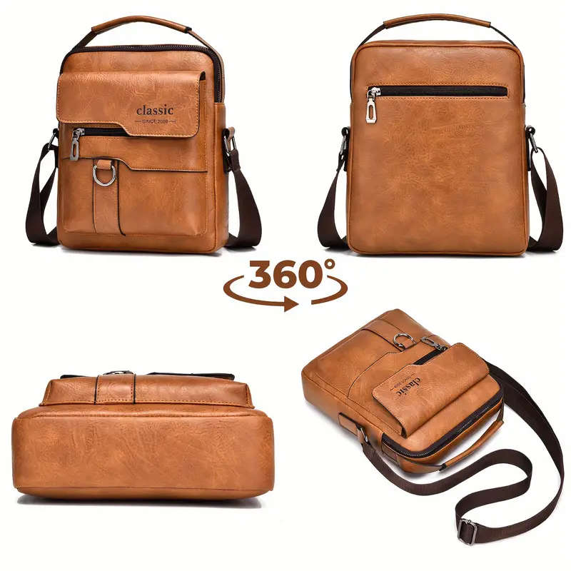 Men'S Vintage Faux Leather Crossbody Bag Faux Leather Shoulder Satchel Casual Business Briefcase Lar