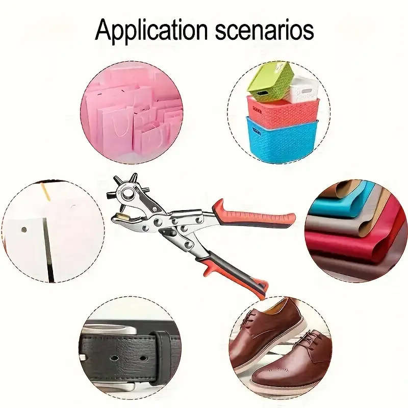 1pc Carbon Steel Revolving Leather Hole Punch Plier Multi-Size Puncher Tool for Belts Watch Bands St