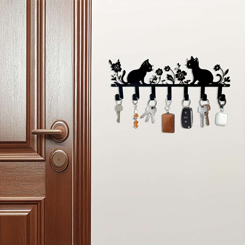 1pc A Cute Cat And Flower Keychain Metal Wall Hook Stylish Paint Finish Easy to Install Decorati
