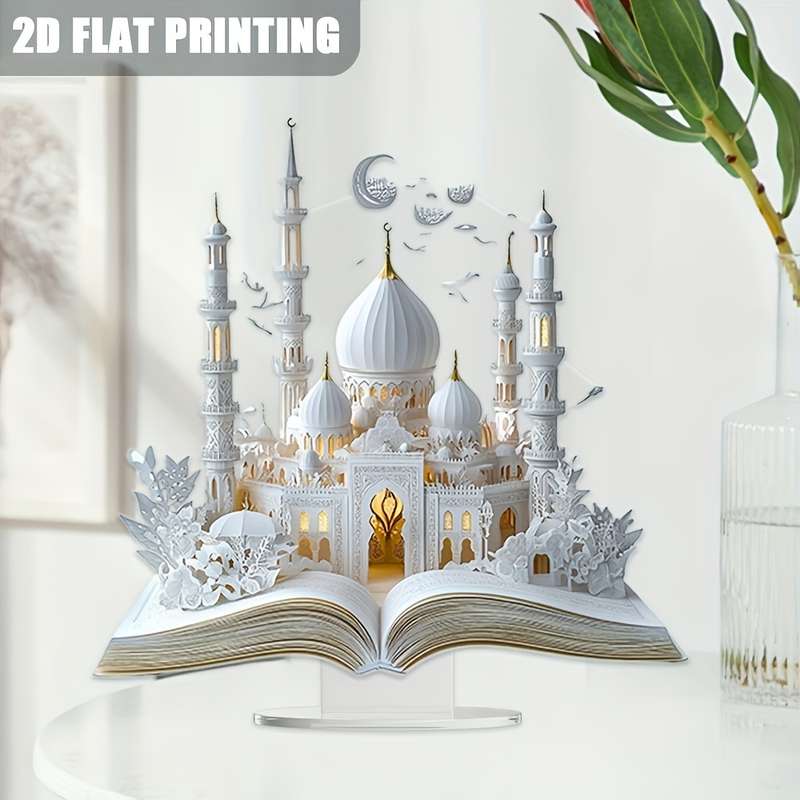 1pc 2D Flat   Acrylic An art decorative style acrylic mosque with open Quran design suita