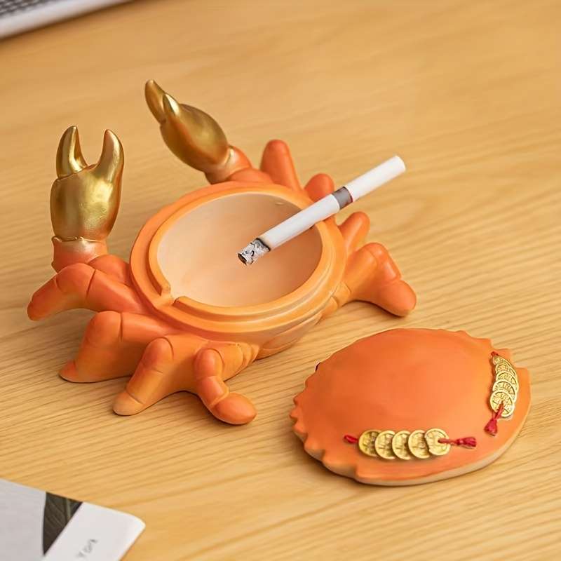1pc Elegant Golden Crab Ashtray with Lid Durable Resin Modern Design for Home Office Decor Pe