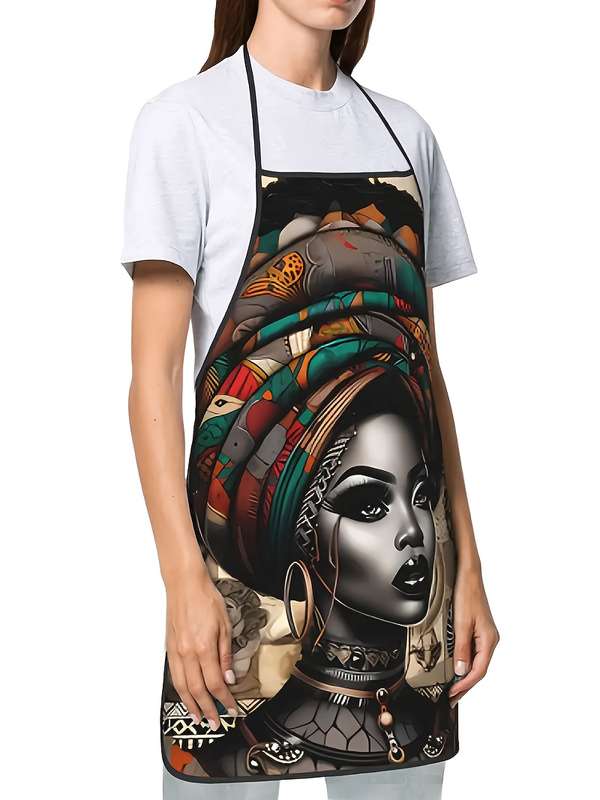 1pc African Woman Vintage Print Apron Durable Polyester 100% Knit Fabric 150g m? Opaque Hand Wa