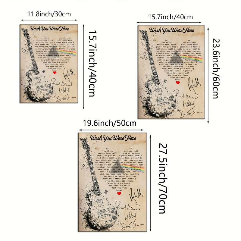 1pc 'Wish You Were Here' Canvas Art Print   Frameless Modern Wall Decor   Vintage Guitar Rainbow