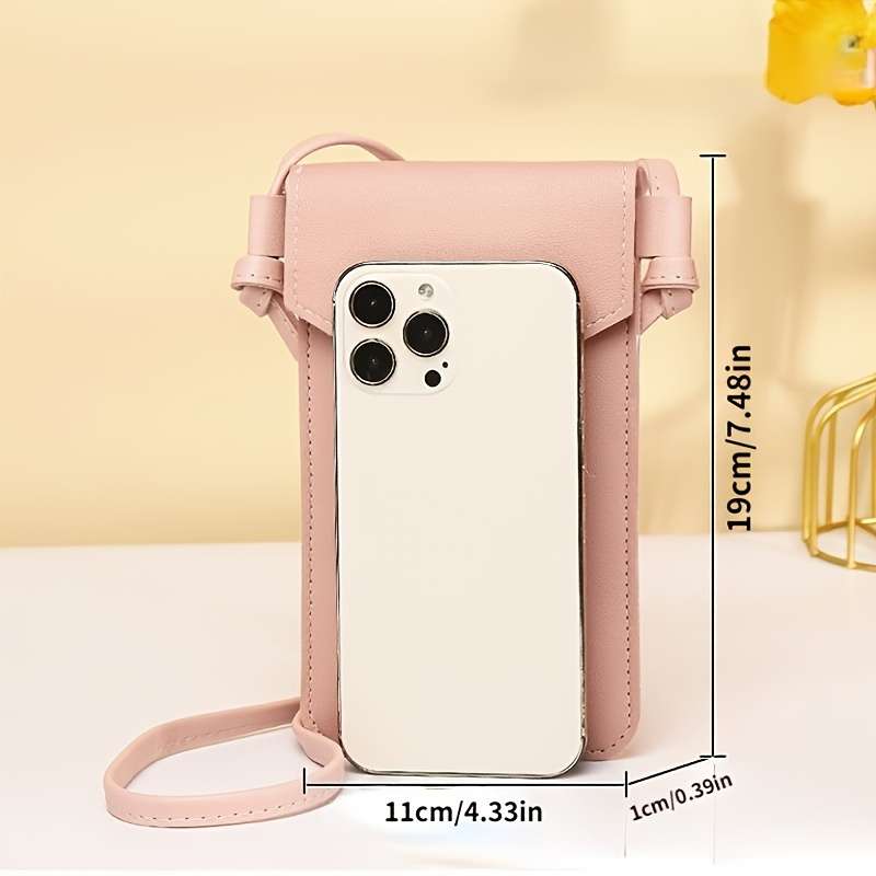 1pc Women'S Vintage Pink Heart Buckle Crossbody Bag with Clear Phone Pocket Durable Synthetic Fau