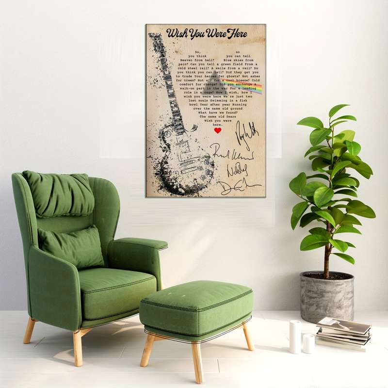 1pc 'Wish You Were Here' Canvas Art Print   Frameless Modern Wall Decor   Vintage Guitar Rainbow