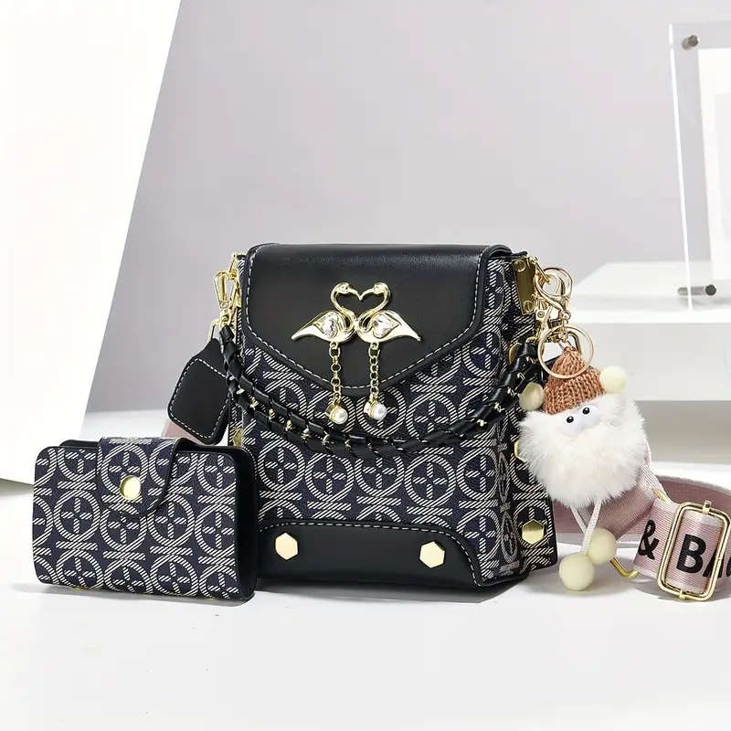 2piece Set of Fashion Mini Mobile Phone Bags with Print Shoulder Bags and Trendy Crossbody Bags