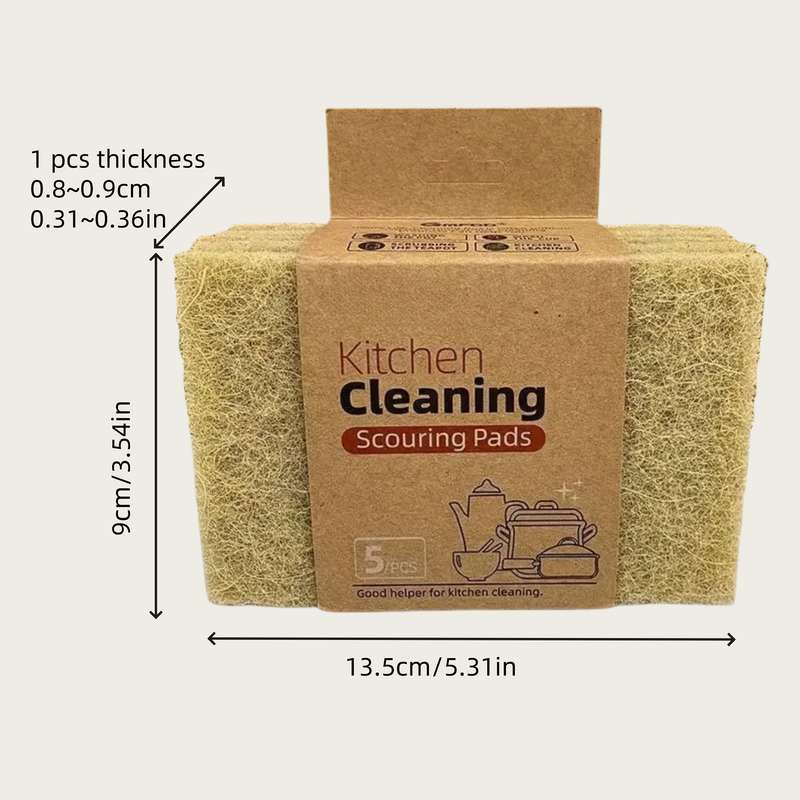 5pcs Premium Natural Sisal Fiber Kitchen Cleaning Pads Scratch-Free Thick 100% Sisal Scrubbi