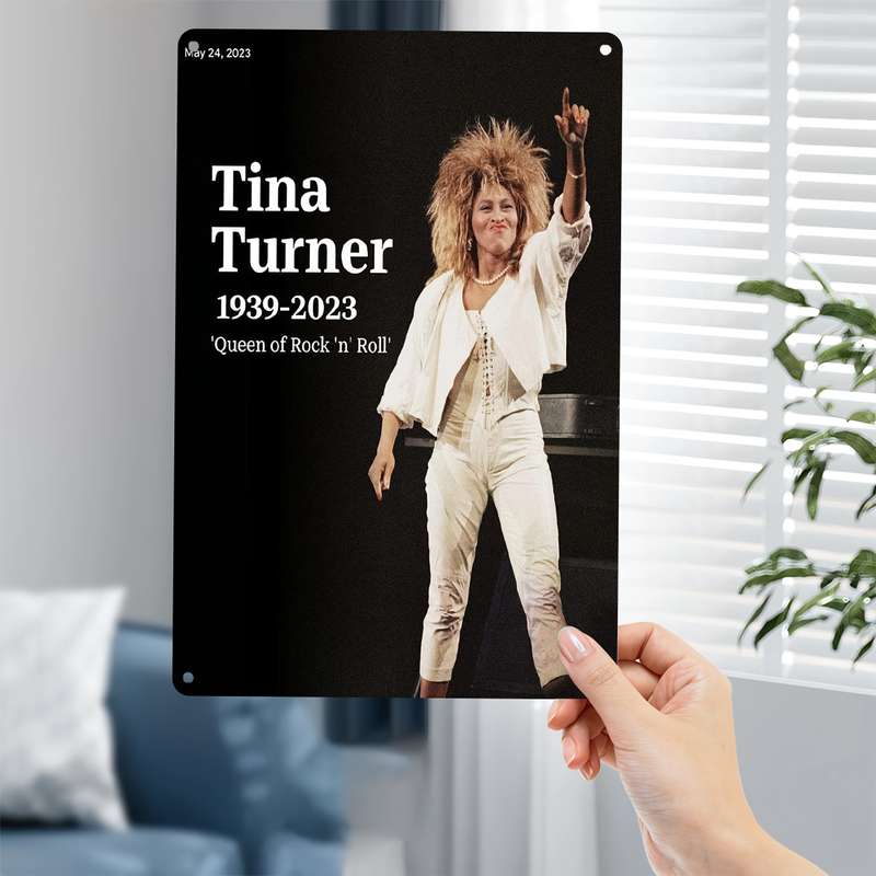1pc 2D Flat  Tina Turner Tribute Metal Wall Art Pre-Drilled Holes Weather-Resistant Iron Si