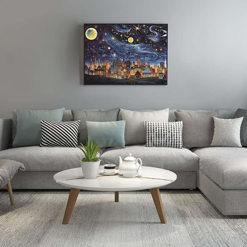 500pcs Starry Night Cityscape Jigsaw Puzzle Velvet Material Thick Durable Seaml