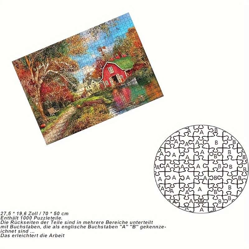 1000pcs Autumn Countryside Scenery Jigsaw Puzzle Cardboard Square Pieces Challengin