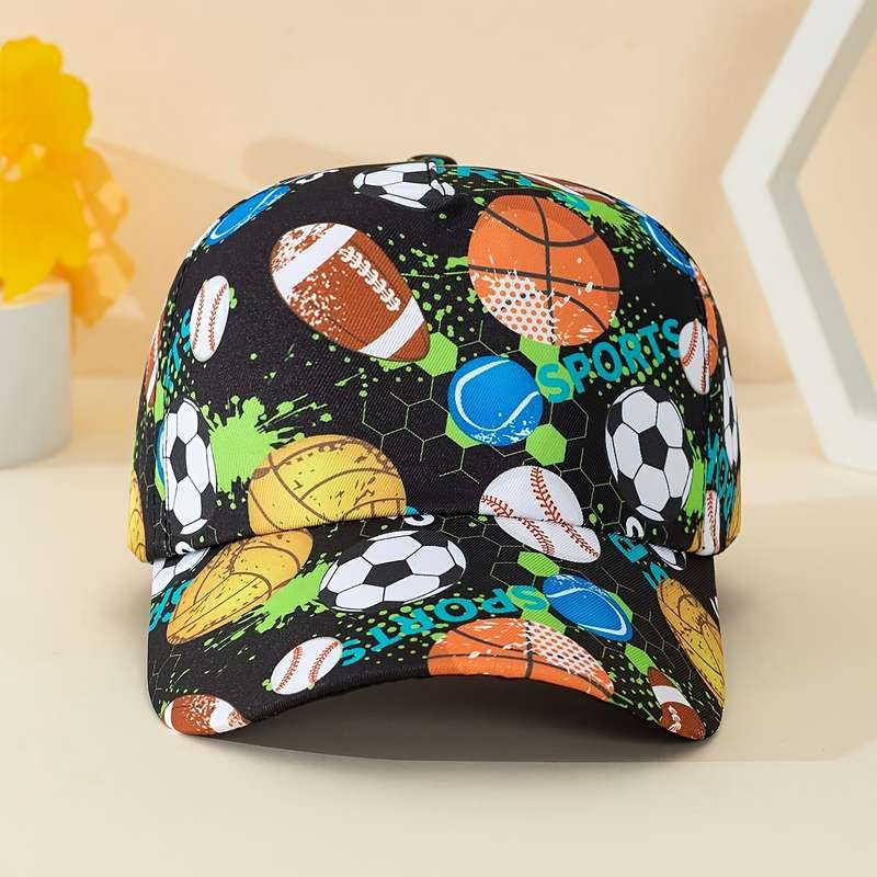 1pc Youth Soccer-Themed Navy Blue Baseball Cap Vibrant Soccer Ball Football Design Breatha