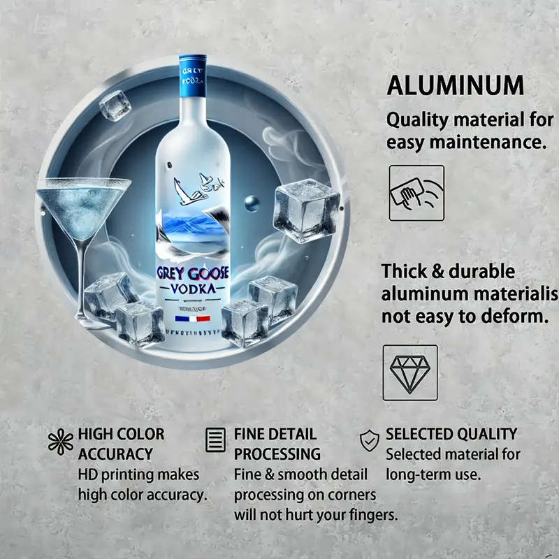 1pc Grey Goose Vodka 3D Aluminum Sign 20x20cm High Definition Print Fine Detail Durable Metal Wall A