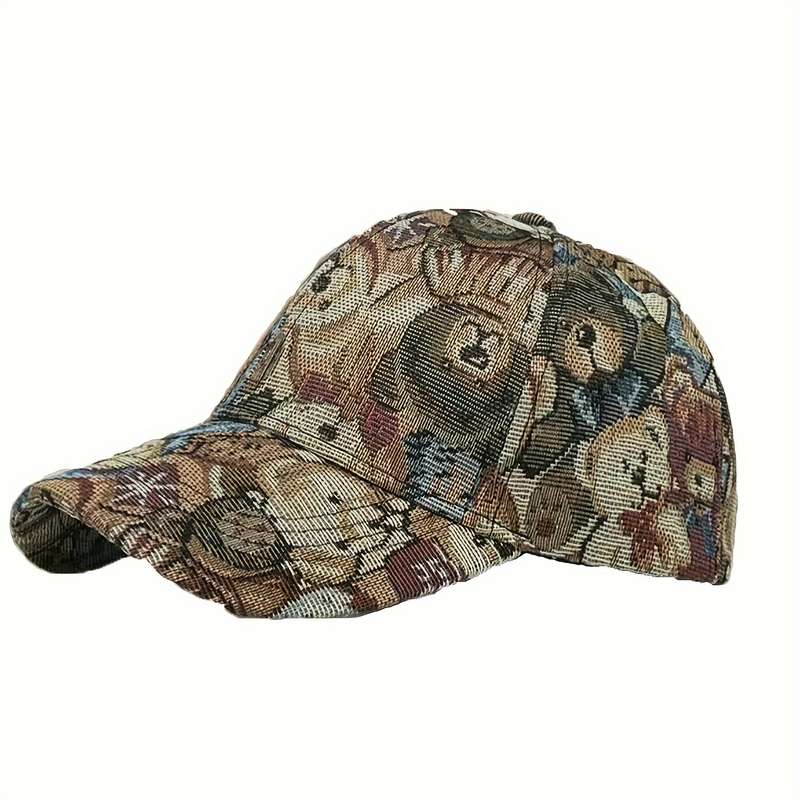 1pc Vibrant Bear Print Unisex Cotton Baseball Cap Trendy Sun Protection Breathable Adjustable