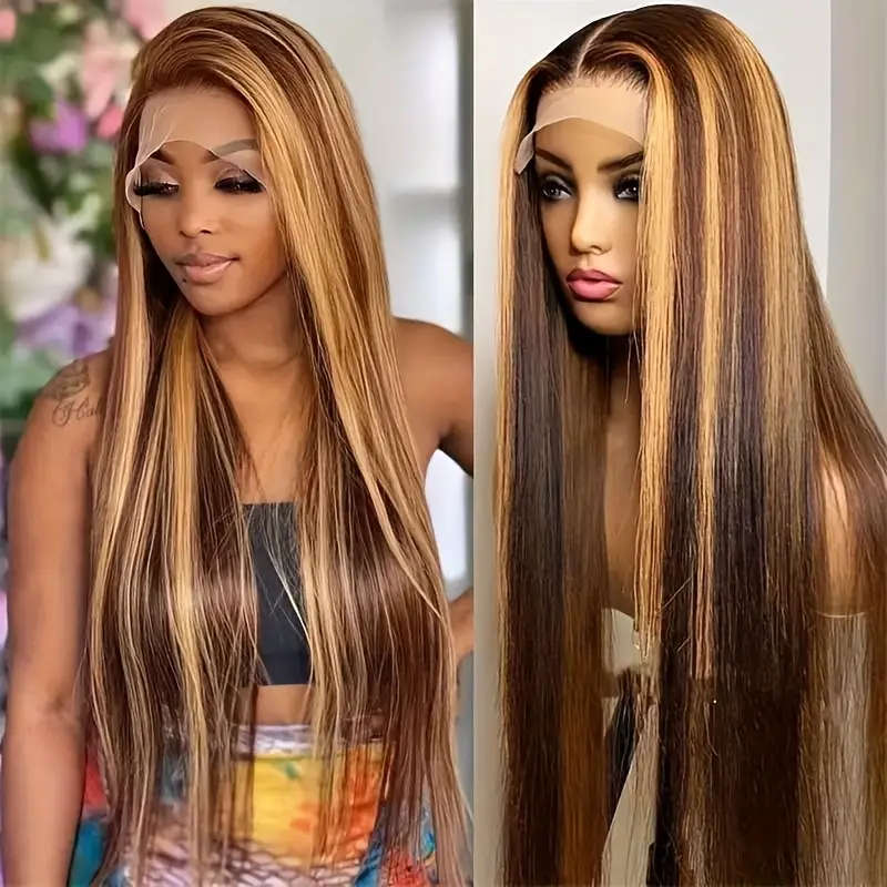 Long Straight Brown Blonde Synthetic Wig