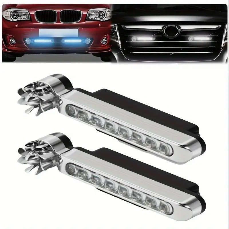 2pcs White Car Wind Powered Car LED Fan Light Rotation Fan Lamp Automobile Decorative lamp