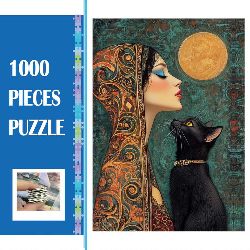 1000pcs Black Cat Puzzle Challenging DIY Brain Teaser with Intricate Artwork Ideal