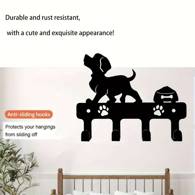 Charming Metal Dog-Shaped Key HolderRust-Proof Easy-to-Install Wall Mount for Keys Towels  Mor