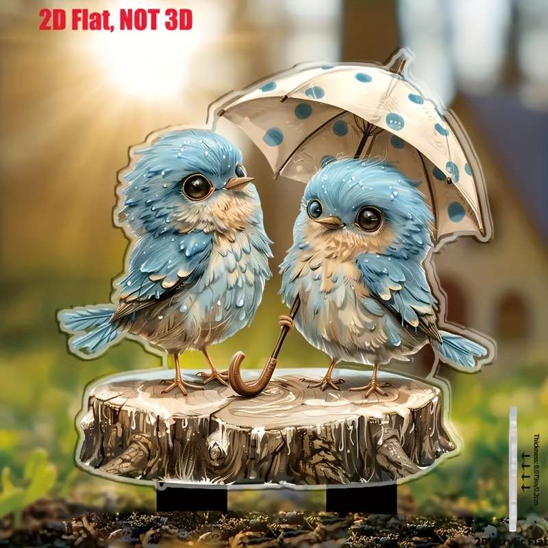 1pc 2D Flat  Bohemian-Style Crystal Bluebird Garden Stand  Acrylic Decorative Outdoor Piec