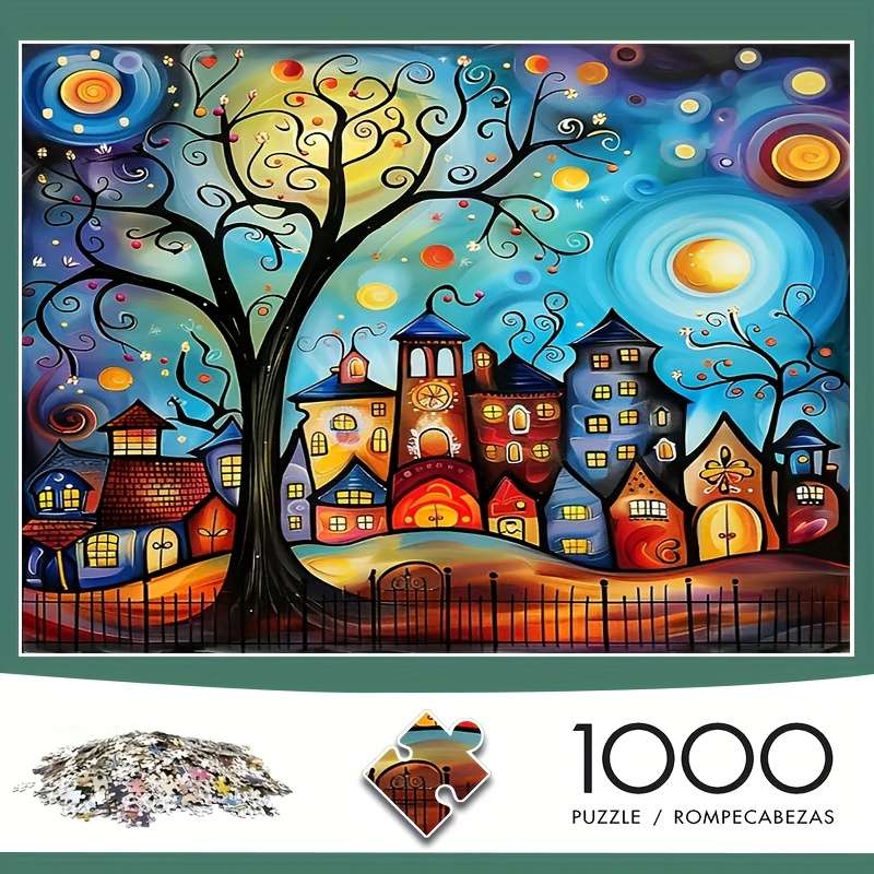 1000pcs Colorful Whimsical Town Puzzle 38.0x26.01cm Durable Thick Paper DIY Enthu
