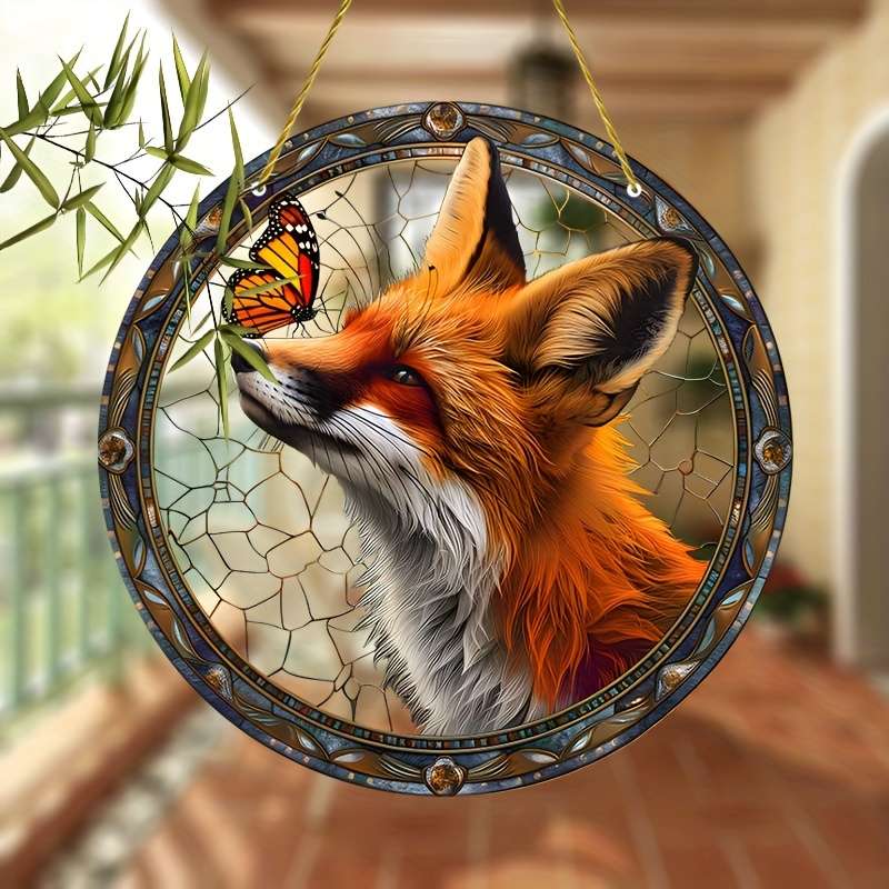 1pc 2D Flat  Charming Fox Light Trap Stained-glass Window Hangings Perfect for Autumn and Cou