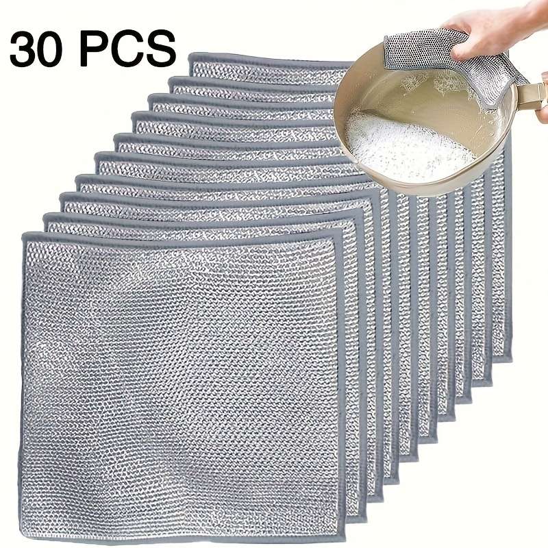 30-Pack Microfiber Steel Wire Scrubbing Pads Double-Sided Reusable Soap Saver Pads for Kitch