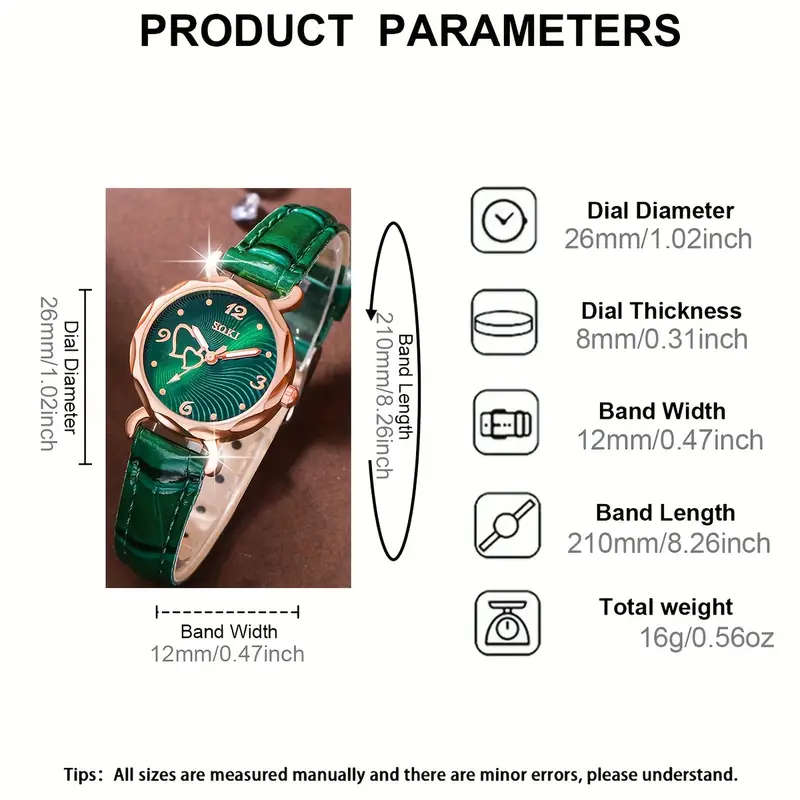 1pc Ladies Fashionable Casual Quartz Watch with Peach Shaped Dial and 5pcs Heart Necklace Earrings