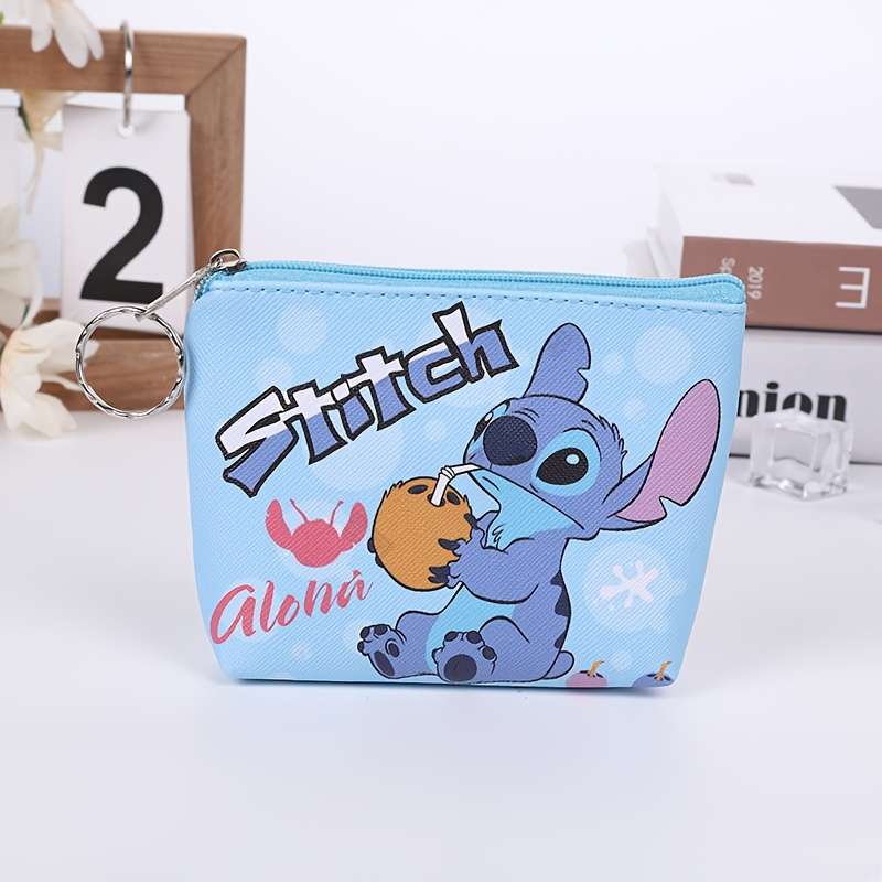 1pc Stitch Mini Wallet Cute Cartoon Coin Purse with Keyring Portable Card Holder Elegant Faux L
