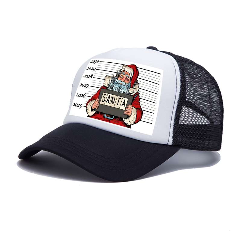 1pc Christmas Santa Print Trucker Cap for Men 100% Polyester Funky Style Woven with Hand Wash